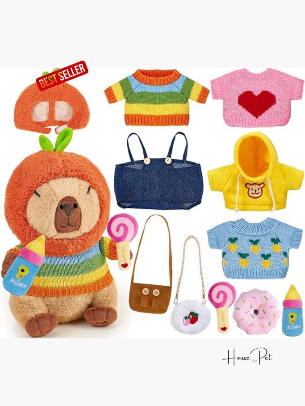 13 Pcs Capybara Plush with Clothes & Accessories Dress Up Stuffed Animal Toy